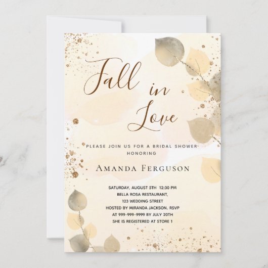 Goldener Eukalyptus-Glitzer fällt Einladung (Vorderseite)