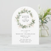 Goldener Eukalyptus-Wreath-Grüner Moss-Sage-Arch Einladung (Stehend Vorderseite)