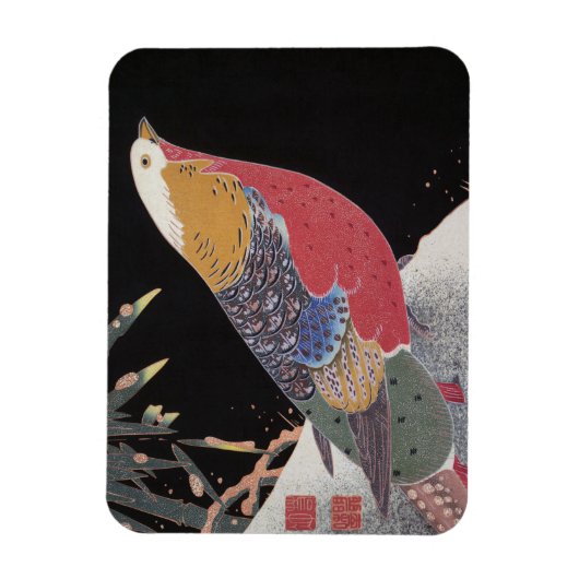 Goldener Fasan im Schnee, Jakuchū Magnet (Vertikal)