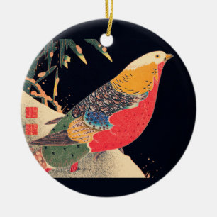 Goldener Fasan im Schnee von Ito Jakuchu Keramik Ornament