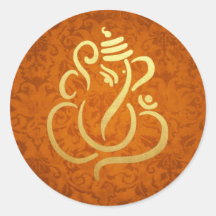 Goldener festlicher Ganesh Indischer Gott Damast Runder Aufkleber