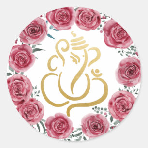 Goldener Festlicher Ganesh Indischer Gott roter R Runder Aufkleber