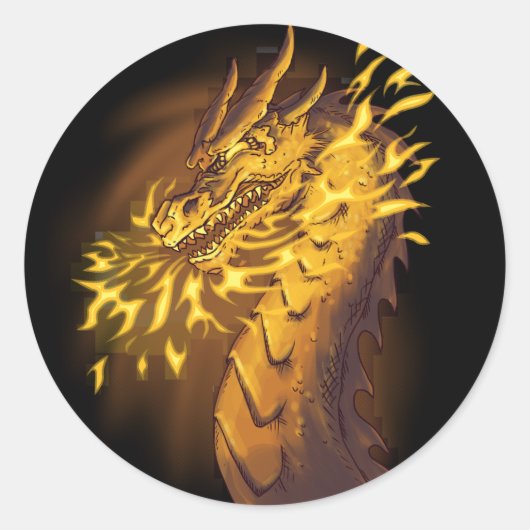 Goldener Feuerdrache Runder Aufkleber (Vorderseite)