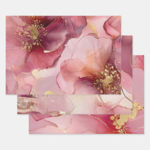 Goldener floraler Blatt-Rosé-Hochzeitsdusche Geschenkpapier Set