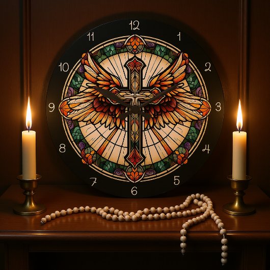 Goldener Flügelkreuz Große Wanduhr