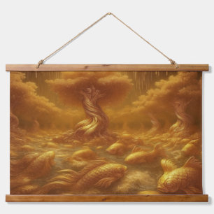 Goldener Fluss  Wandteppich Mit Holzrahmen