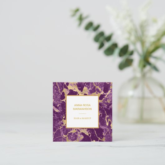 *~* Goldener Foil Glam Lila Marmor Moderne Chic Gi Quadratische Visitenkarte (Stehend Vorderseite)