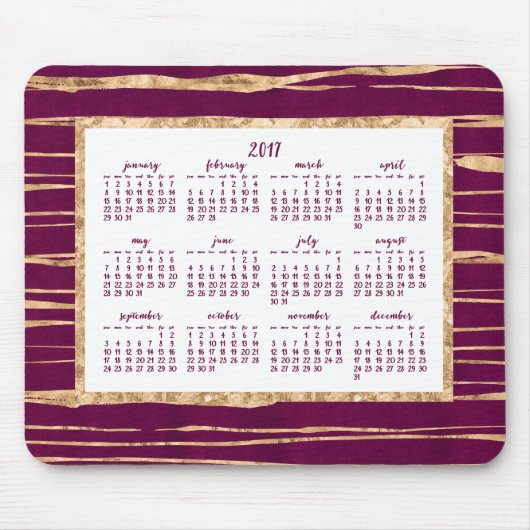 Goldener Foil Jährlicher Kalender 2017 Magenta-Mau Mousepad (Vorne)