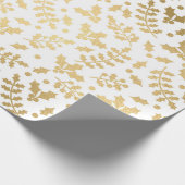 Goldener Foil & White Holly Winter Weihnachten Geschenkpapier (Ecke)