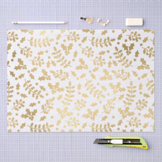 Goldener Foil & White Holly Winter Weihnachten Seidenpapier (Handwerk)