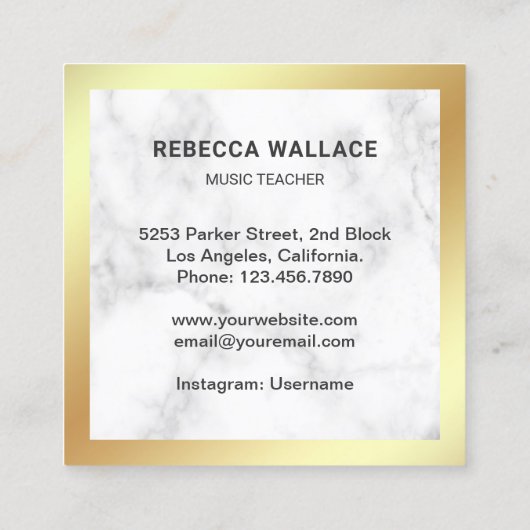 Goldener Fossil Weißer Marmor Piano Piano Pianist Quadratische Visitenkarte (Rückseite)