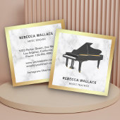 Goldener Fossil Weißer Marmor Piano Piano Pianist Quadratische Visitenkarte