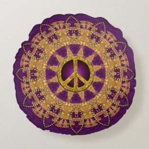 Goldener Friedens-Vintage-Boho-Sonnenblumen-Yoga-S Rundes Kissen