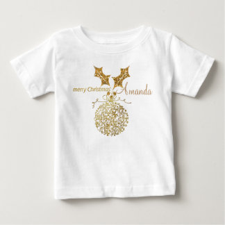Goldener Frohe Weihnachten Schmuckball & Stechpalm Baby T-shirt