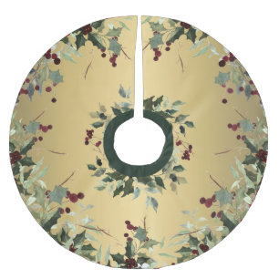 Goldener Fröhlicher Stechpalmen-Feiertags-Beeren-B Polyester Weihnachtsbaumdecke