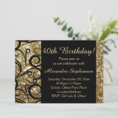 Goldener Funkelnd Swirl 40. Geburtstag Einladung (Stehend Vorderseite)