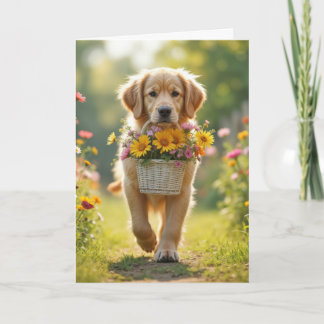 Goldener Geburtstag mit Blume-Korb Karte