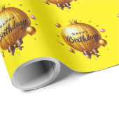 Goldener Geburtstagsballon Geschenkpapier (Rolleneckpunkt)