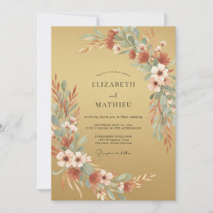 Goldener Gedämpfter Herbstlicher Hochzeit Einladung