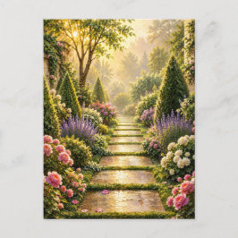Goldener Geheimgartenweg Blumen Grußkarte Postkarte