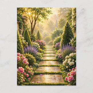 Goldener Geheimgartenweg Blumen Grußkarte Postkarte