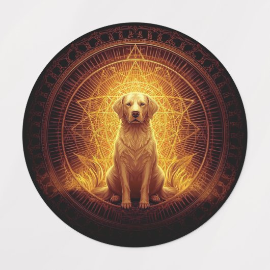 Goldener Geist Hund innerhalb der Heiligen Geometr Etiketten (Design 2)