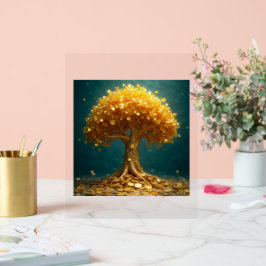 Goldener Geldbaum Goldmünzen Geld Dinero glücklich Acrylschild