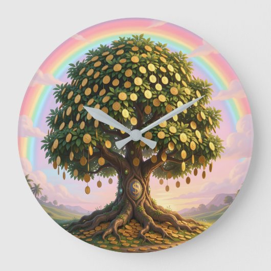 Goldener Geldbaum Große Wanduhr (Vorderseite)