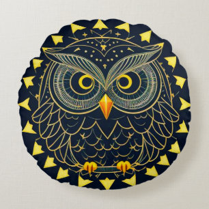 Goldener geometrischer Eule Tierliebhaber Rundes Kissen
