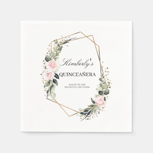 Goldener geometrischer Rahmen Quinceanera Geburtst Serviette (Vorderseite)