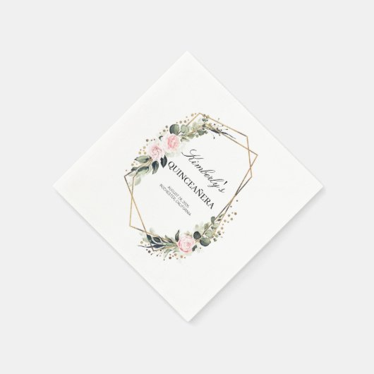 Goldener geometrischer Rahmen Quinceanera Geburtst Serviette (Ecke)