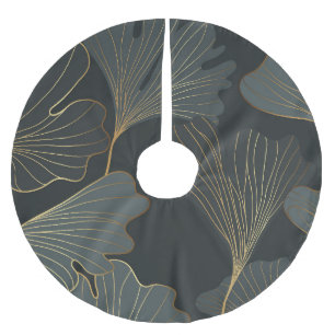 Goldener Ginkgo: Luxuriöse Floral-Dekoration. Polyester Weihnachtsbaumdecke