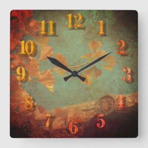Goldener Ginkgobaum Quadratische Wanduhr