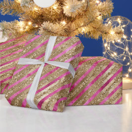 Goldener Glam Glitzer Giro Pink Streifen Geschenkpapier