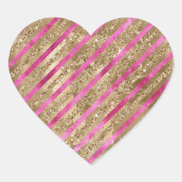 Goldener Glam Glitzer Giro Pink Streifen Herz-Aufkleber