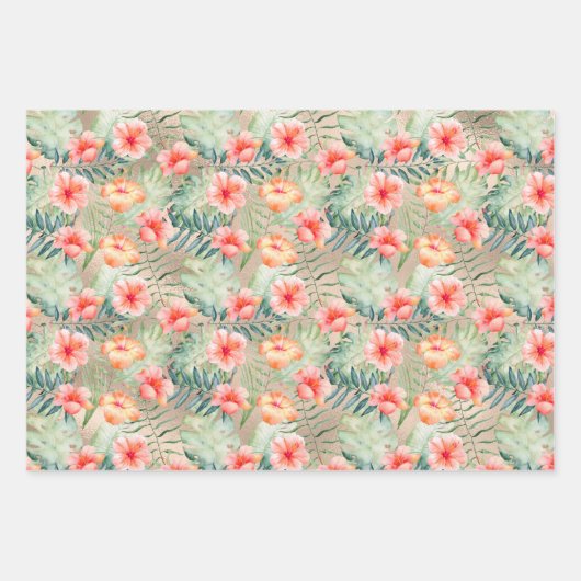 Goldener Glam Tropischer Pink Pfirsichpfirsich Hib Geschenkpapier Set (Vorderseite)