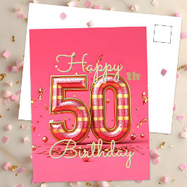 Goldener Glamour 50. Geburtstagsfeier in Rosa Postkarte