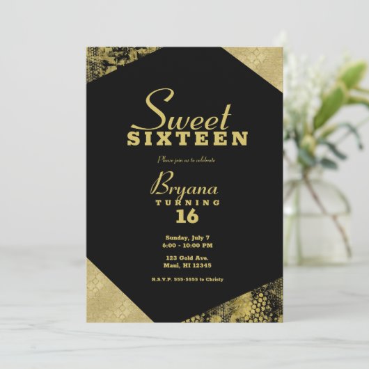 Goldener Glamour Geometric Modern Chic Sweet 16 Pa Einladung (Stehend Vorderseite)