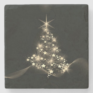Goldener Glanz der Sterne auf dunklem Weihnachtsba Steinuntersetzer