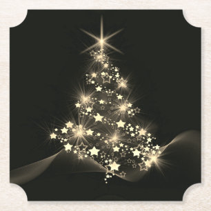 Goldener Glanz der Sterne auf dunklem Weihnachtsba Untersetzer