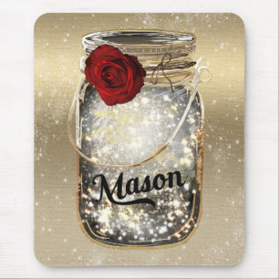 Goldener Glanz Glamour Rote Rose Mason Glas Mousepad
