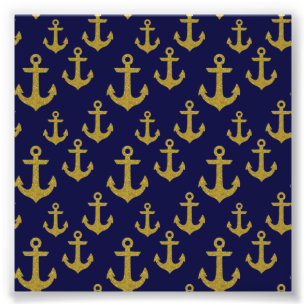 Goldener Glanzanker Marineblaue Seefahrt Nautical Fotodruck