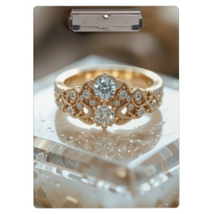 goldener glänzender Diamantring Klemmbrett