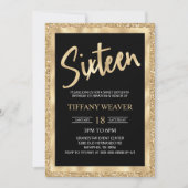 Goldener Glitzer 16. Geburtstagsfeier Einladung (Vorderseite)