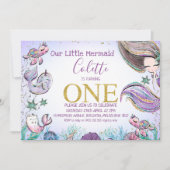 Goldener Glitzer 1 Meerjungfrau Einladung zum 1. G (Vorderseite)