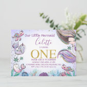 Goldener Glitzer 1 Meerjungfrau Einladung zum 1. G (Stehend Vorderseite)