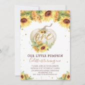 Goldener Glitzer 1 Sonnenblume Pumpkin 1. Geburtst Einladung (Vorderseite)