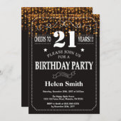 Goldener Glitzer 21. Geburtstag Einladung (Vorne/Hinten)