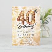 Goldener Glitzer 40. Digitale Geburtstagseinladung Einladung (Stehend Vorderseite)