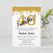 Goldener Glitzer 40 Vierzig & Fantastische 40. Geb Einladung (Stehend Vorderseite)